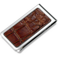 Metal Chrome Plated Money Clip w/ Brown PVC Crocodile Skin Pattern